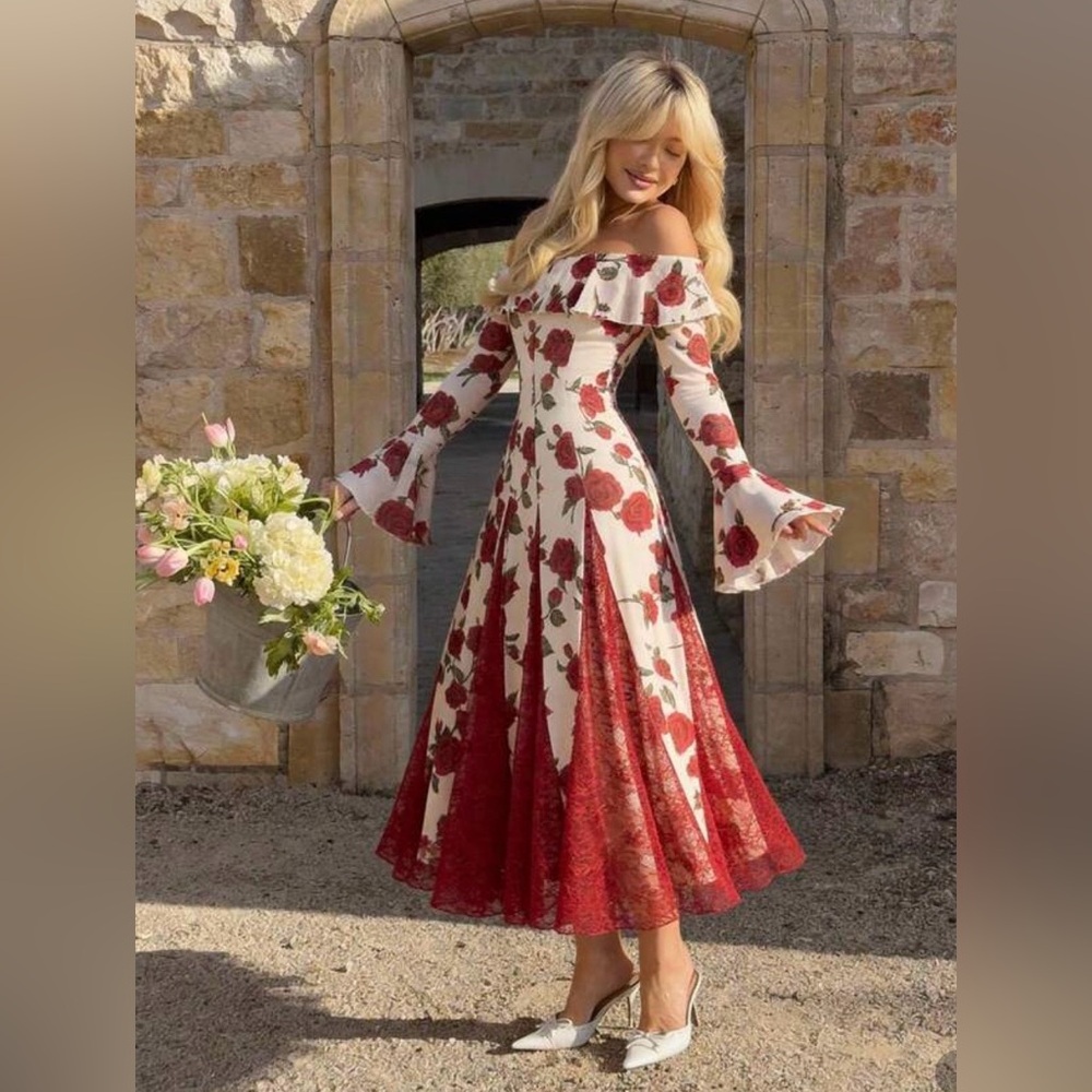 SHEIN lace Floral Off-Shoulder dress (does have small hole)